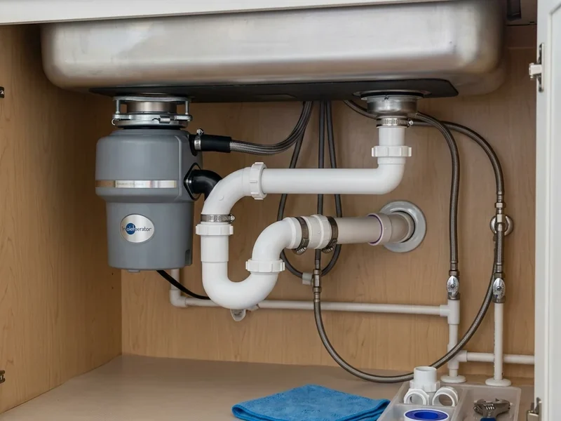 Clean under-sink plumbing connection after repair by Al-Jamal LLC