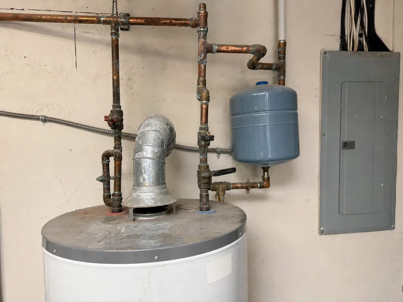 Water heater connection before plumbing work by Al-Jamal LLC